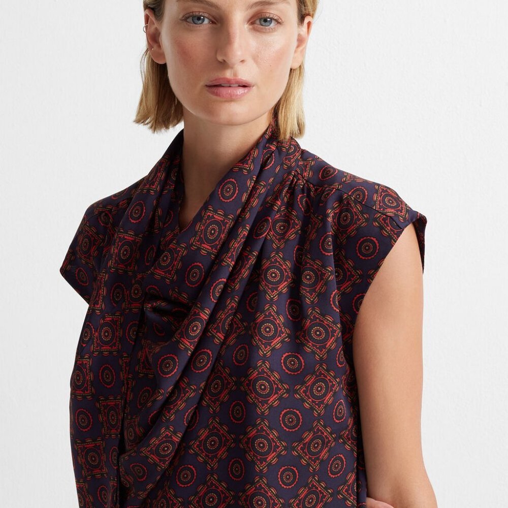 Club Monaco Drape Neck Neck Robe Blue Mix - Picture 2 of 6